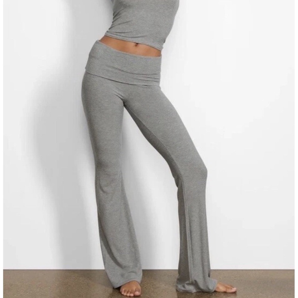 Skims Womens M Soft Lounge Foldover Ribbed Flare Pants Stretch Athleisure